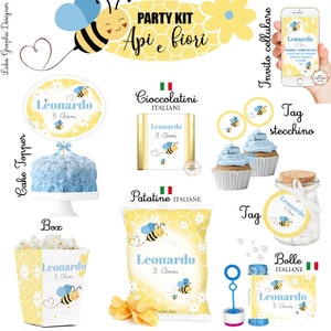 PARTY KIT API e margherite, nascita, compleanno, battesimo, comunione, cresima, bambina, cioccolatini, segnalibri, invito, orsetto, elefante