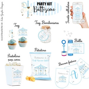 PARTY KIT CAROSELLO, carillon, giostra cavalli, compleanno, battesimo, comunione, bomboniere, cioccolatini, segnalibro, invito digitale