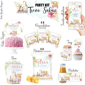 PARTY KIT TRENO animali safari, nascita, battesimo, compleanno, comunione, cresima, bambini, cioccolatini, segnalibro, matite piantabili