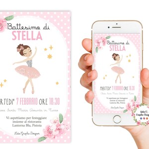 Invito digitale BALLERINA, Nascita, Battesimo, compleanno, comunione, cresima, invito festa, bambina, quadretto, party kit, 1 anno, 2 anni