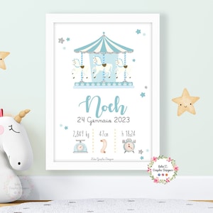 QUADRETTO nascita GIOSTRA CAVALLI o carosello, idea regalo nascita, regalo battesimo, primo compleanno, fiocco nascita, bambini, natale, blu