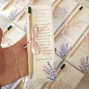 Segnalibro LAVANDA, matita piantabile, battesimo, comunione, cresima, laurea, matrimonio, segnaposto, cioccolatino, bomboniera, fiori, tag