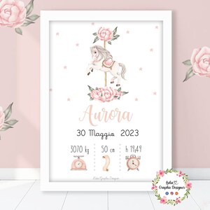 QUADRETTO nascita GIOSTRA CAVALLI o carosello, idea regalo nascita, regalo battesimo, compleanno, fiocco nascita, bambini, natale, rosa