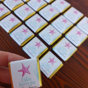 CIOCCOLATINI STELLA MARINA, nascita, battesimo, compleanno, segnaposto, bomboniera, party kit mare, segnalibro, biglietti confetti, pesci
