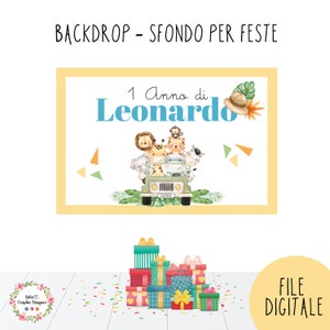 BACKDROP SAFARI, animali, jeep, 1 anno, battesimo, bambino e bambina, allestimento feste, cresima, cioccolatini, party kit, compleanno