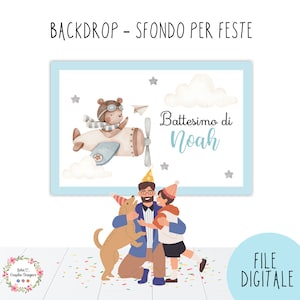 BACKDROP Orsetto su AEREO, 1 anno, battesimo, bambino e bambina, allestimento feste, cresima, festa, cioccolatini, party kit, compleanno