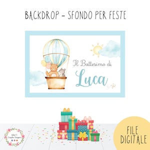 BACKDROP ANIMALI su Mongolfiera, nascita, battesimo, compleanno, allestimento feste, bomboniere, cioccolatini, party kit mongolfiera, orso