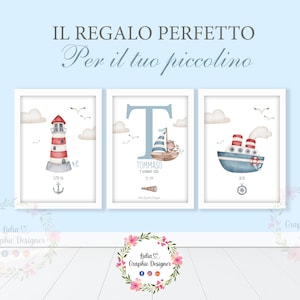 Quadretto nascita ORSETTO MARINAIO con nome, bambini, idea regalo nascita, battesimo, compleanno, fiocco nascita, personalizzato, digitale
