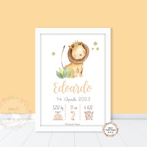 QUADRETTO nascita LEONE, regalo nascita, regalo battesimo, regalo ricordo natale neonato, bambina, bambino, primi mesi, giraffa, elefante