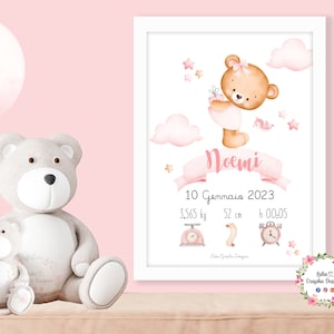 QUADRETTO nascita ORSETTO con palloncino, idea regalo nascita, regalo battesimo, primo compleanno, fiocco nascita, bambina, bambino, natale