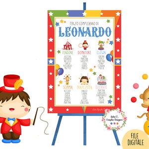 TABLEAU CIRCO, battesimo, primo compleanno, 3 anni, 4 anni, 5 anni, festa, segnalibro, party kit circo, cioccolatini, invito digitale