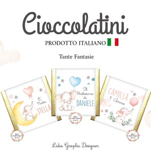 Cioccolatini ELEFANTINO con palloncino, nascita, battesimo, primo compleanno, confetti, bomboniere personalizzate, party kit, bambini, tag