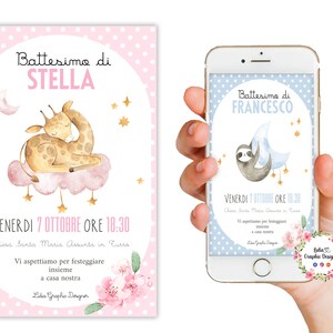 INVITO digitale tanti ANIMALI giraffa e elefante, battesimo, compleanno, cioccolatini, bambina, segnalibri, invito festa, party kit animali