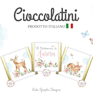 Cioccolatini segnaposto CERBIATTO fiori e bosco, nascita, battesimo, comunione, compleanno, confetti, bomboniere, party kit bosco, invito