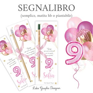 Segnalibro PALLONCINI oro e rosa, battesimo, compleanno, segnaposto, idea regalo bomboniera, matita piantabile, cioccolatini, 18 anni, 20