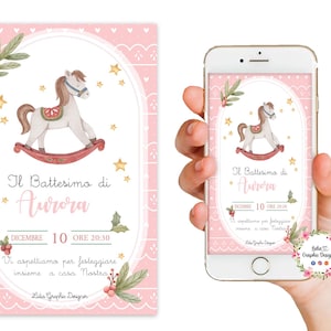 Invito festa di NATALE cavallo a dondolo, babbo natale, Battesimo, compleanno, comunione, Ballerina, bambini, party kit, schiaccianoci