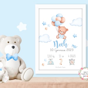 QUADRETTO nascita ORSETTO con palloncino, idea regalo nascita, regalo battesimo, primo compleanno, fiocco nascita, bambina, bambino, natale