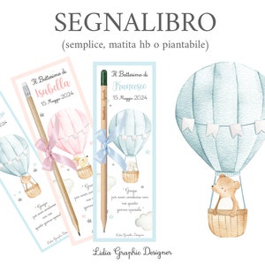 Segnalibri Animali su Mongolfiera, nascita, battesimo, bomboniera, matita piantabile, cioccolatini segnaposto, elefante, orso, party kit