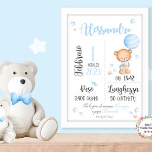 QUADRETTO nascita ORSETTO con palloncino, idea regalo nascita, regalo battesimo, primo compleanno, fiocco nascita, bambina, bambino, natale