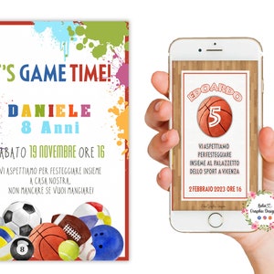 Invito digitale SPORT, CALCIO, BASKET, tennis, compleanno, 2 anni, 3 anni, 4 anni, 5 anni, 6 anni, party kit sport, cioccolatini, bambino