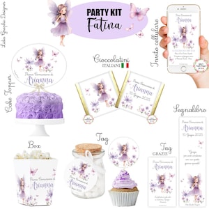 PARTY KIT fata del bosco e farfalle, nascita, compleanno, battesimo, comunione, cresima, cioccolatini segnaposto, confettata, segnalibri