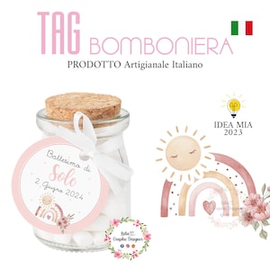 TAG Bomboniera ARCOBALENO, sole, battesimo, compleanno, comunione, cresima, Bambina, bambino, nascita, party kit arcobaleno, confetti rosa