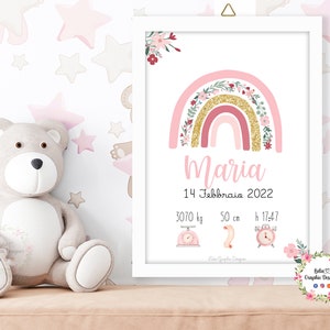 Quadretto nascita BOHO ARCOBALENO, party kit arcobaleno, idea regalo nascita, carte prime tappe, battesimo, compleanno, regalo di natale
