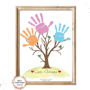 VADERDAG, moeder, boom, kinderhandafdruk, gepersonaliseerde verjaardagskaart, kinderknutselidee, handgemaakt