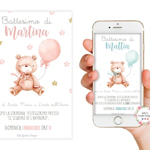 Annuncio battesimo whatsapp , annuncio nascita, annuncio gravidanza, battesimo bimbo, battesimo arcobaleno, orsetto, bambina, bambino, orso