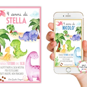 Invito digitale festa DINOSAURO, 1 anno, 2 anni, 3 anni, Nascita, Battesimo, festa di compleanno, party kit dinosauro, cioccolatini, t rex