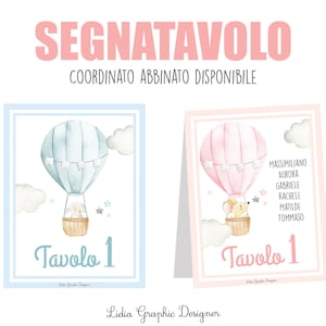 SEGNATAVOLO e segnaposto Mongolfiera elefante, nascita, battesimo, compleanno, comunione, cresima, biglietti bomboniera, party kit, topino
