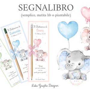 Segnalibri ELEFANTE con PALLONCINO, nascita, battesimo, cioccolatini, segnaposto, idea regalo, bomboniera, personalizzato, matita piantabile