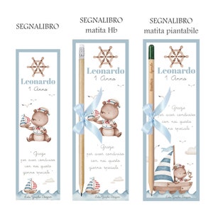 Segnalibri ORSETTO MARINAIO, matita piantabile, battesimo, nascita, comunione, cresima, segnaposto, idea regalo, bomboniera, bambino, seme