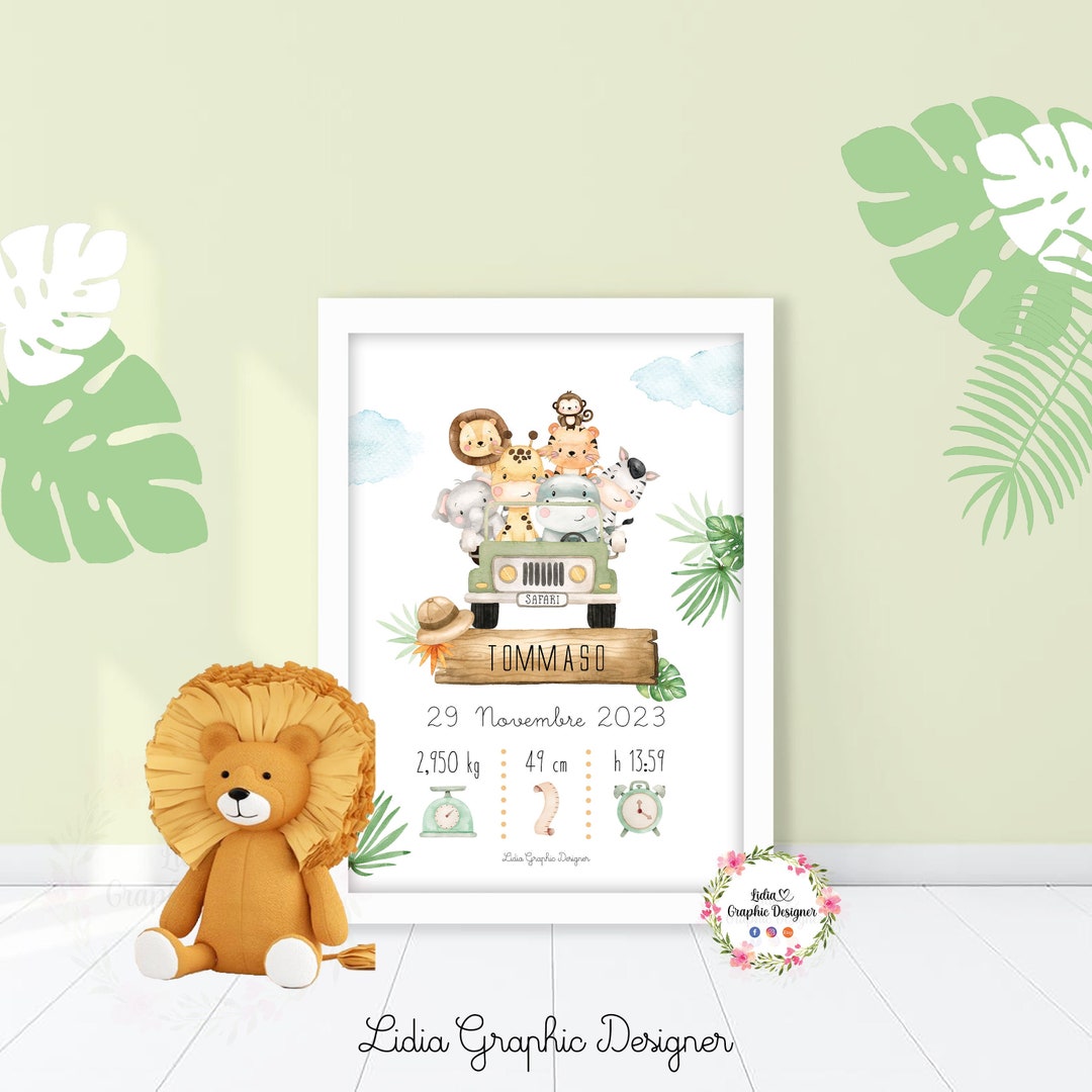 QUADRETTO NASCITA SAFARI, party kit animali, bambina