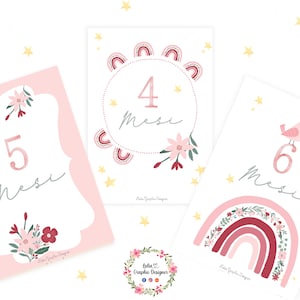CARTE NASCITA ARCOBALENO, primi mesi, idea regalo per bambina, prime tappe, card nascita, quadretto nascita, fiocco nascita, baby shower