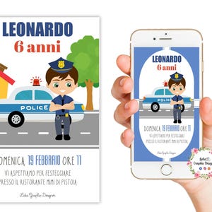 Invito digitale festa POLIZIA locale ITALIANA, compleanno bambini, 1 anno, 2 anni, 3 anni, 4 anni, 5 anni, 6 anni, party kit super eroi