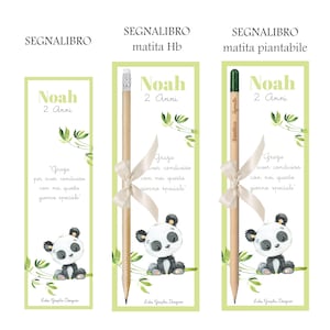 Segnalibri PANDA, nascita, compleanno, battesimo, comunione, cresima, matita piantabile, bomboniera, cioccolatini, personalizzato, verde