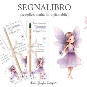 Segnalibri FATINA e farfalle, battesimo, prima comunione, cresima, segnaposto, matita piantabile personalizzata, idea regalo bomboniera