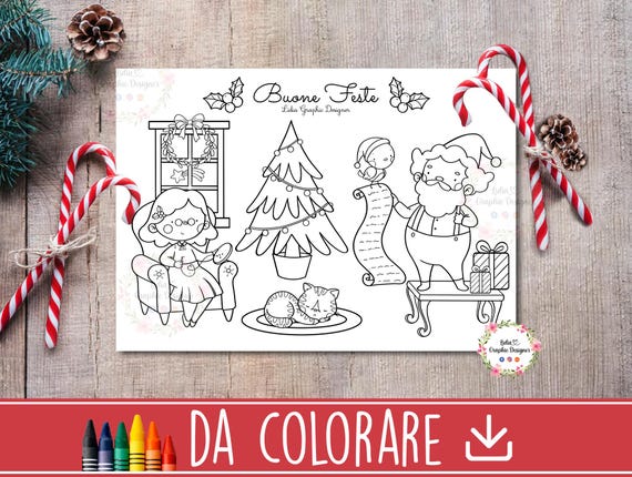 Dibujo para imprimir de Papá Noel para colorear, regalo de