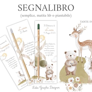 SEGNALIBRO animali BOSCO orsetto boho, cerbiatto, lupo, battesimo, compleanno, comunione, cresima, segnaposto, bomboniera, matita piantabile