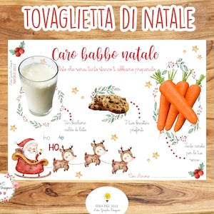 TOVAGLIETTA colazione con babbo natale, renna, polo nord, regalo natale 2024, biscotti, cioccolatini, palline, letterina di natale, bambini