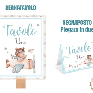 SEGNATAVOLO, SEGNAPOSTO, orsetto aviatore, battesimo, compleanno, comunione, cresima, menù, tag bomboniera, party kit orsetto, cioccolatini