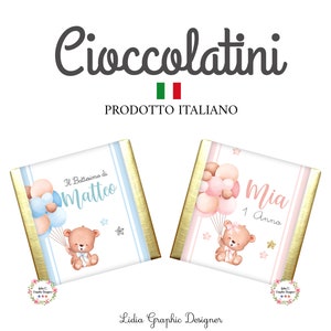 CIOCCOLATINI ORSETTO con palloncini, nascita, battesimo, compleanno, personalizzati, segnaposto, bambini, bomboniera, party kit orsetto rosa