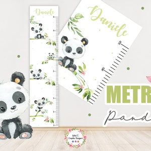 METRO CRESCITA bambini PANDA personalizzato, Decorazione cameretta, idea regalo originale nascita e compleanno, misura altezza bimbi, parete
