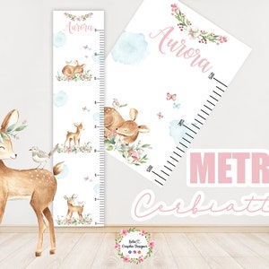 METRO CRESCITA cerbiatto e fiori, decorazioni cameretta, regalo bambina, quadretto nascita, compleanno, orsetto, unicorno, principesse, fate