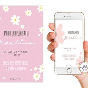 Invito alla festa con Margherita, Invito al primo compleanno margherita, battesimo, comunione, cresima, bambina, bambino, sposa,  fiori