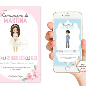 INVITO digitale prima COMUNIONE, CRESIMA, bambina, bambino, festa di compleanno, party kit, cioccolatini, biglietto bomboniera, disegni