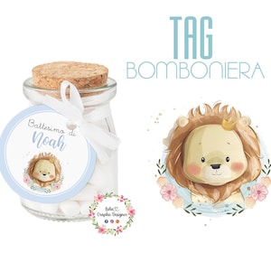 TAG BOMBONIERA Leone della savana, nascita, battesimo, compleanno, cioccolatini, segnalibro matita, scatoline confetti, party kit bambini
