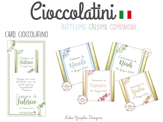 Cioccolatini Personalizzati COMUNIONE, CRESIMA, Cioccolatini Segnaposto,  Bomboniera, Tag , Partecipazioni, Segnaposto Ospiti, Bambino 