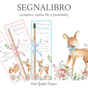 Segnalibro CERBIATTO e fiori, nascita, battesimo, comunione, segnaposto, idea regalo, bomboniera, matita piantabile, cioccolatini, party kit
